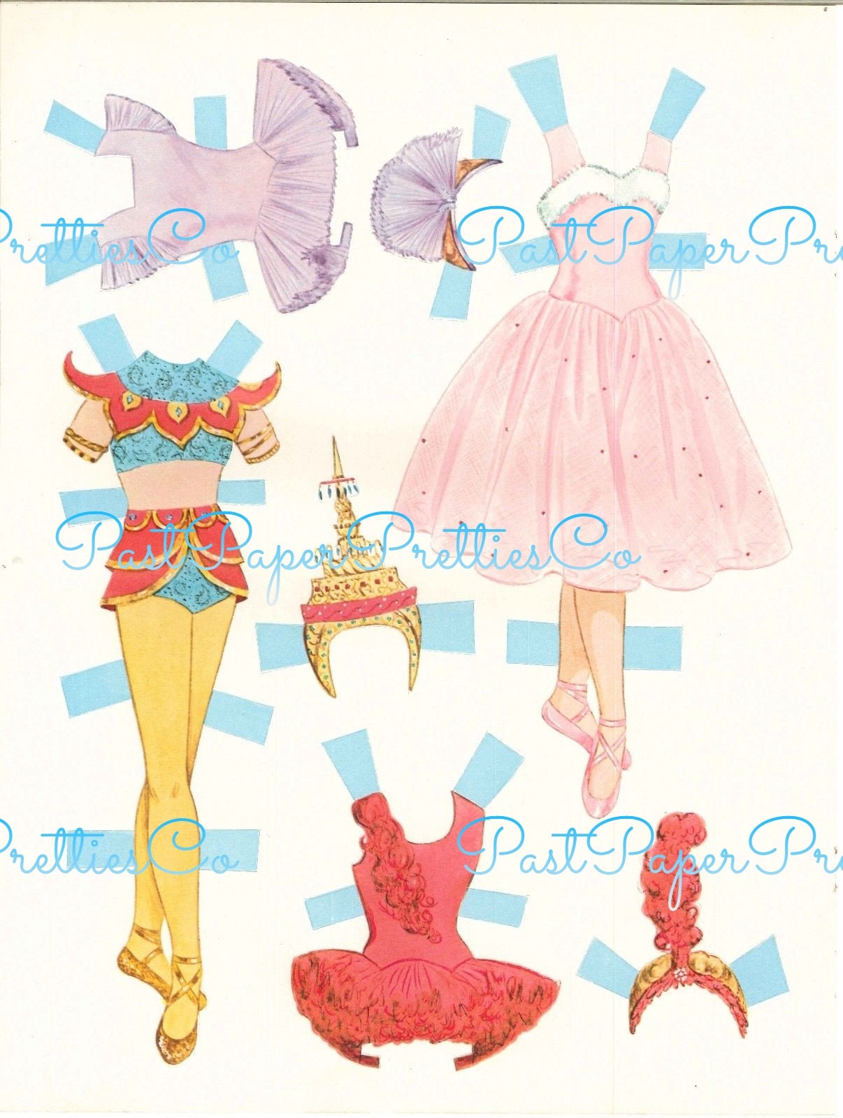 Vintage Paper Dolls The Ballerinas 1967 PDF Printable Instant Digital Download 4 Cute Ballet Dancers and Outfits Clip Art