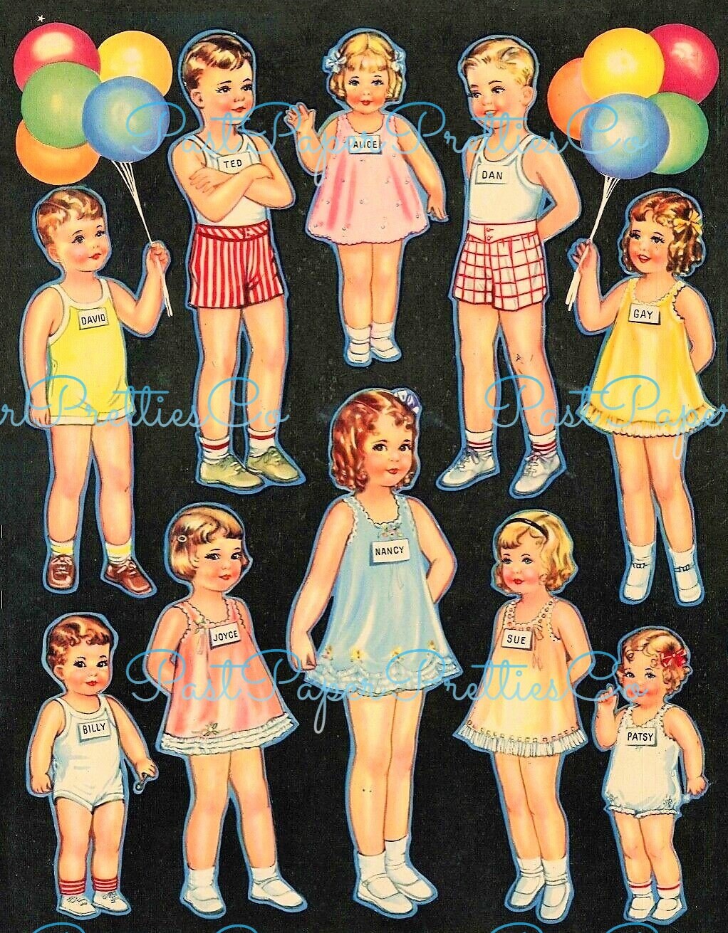 Vintage Happy Birthday Paper Dolls 17 Cute Kids c. 1940s Printable PDF Instant Digital Download Cute Girls Boys Party Clip Art