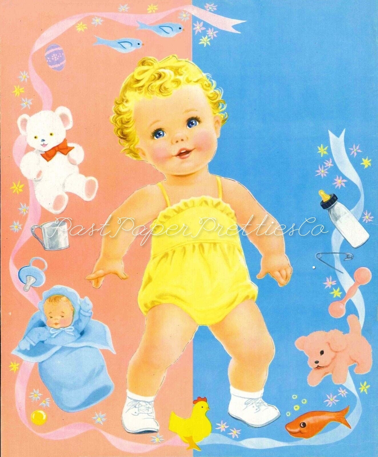 Vintage Paper Dolls Three Sweet Baby Dolls Babies to Cut Out and Dress c. 1954 Printable PDF Instant Digital Download Cute Toddlers Clipart