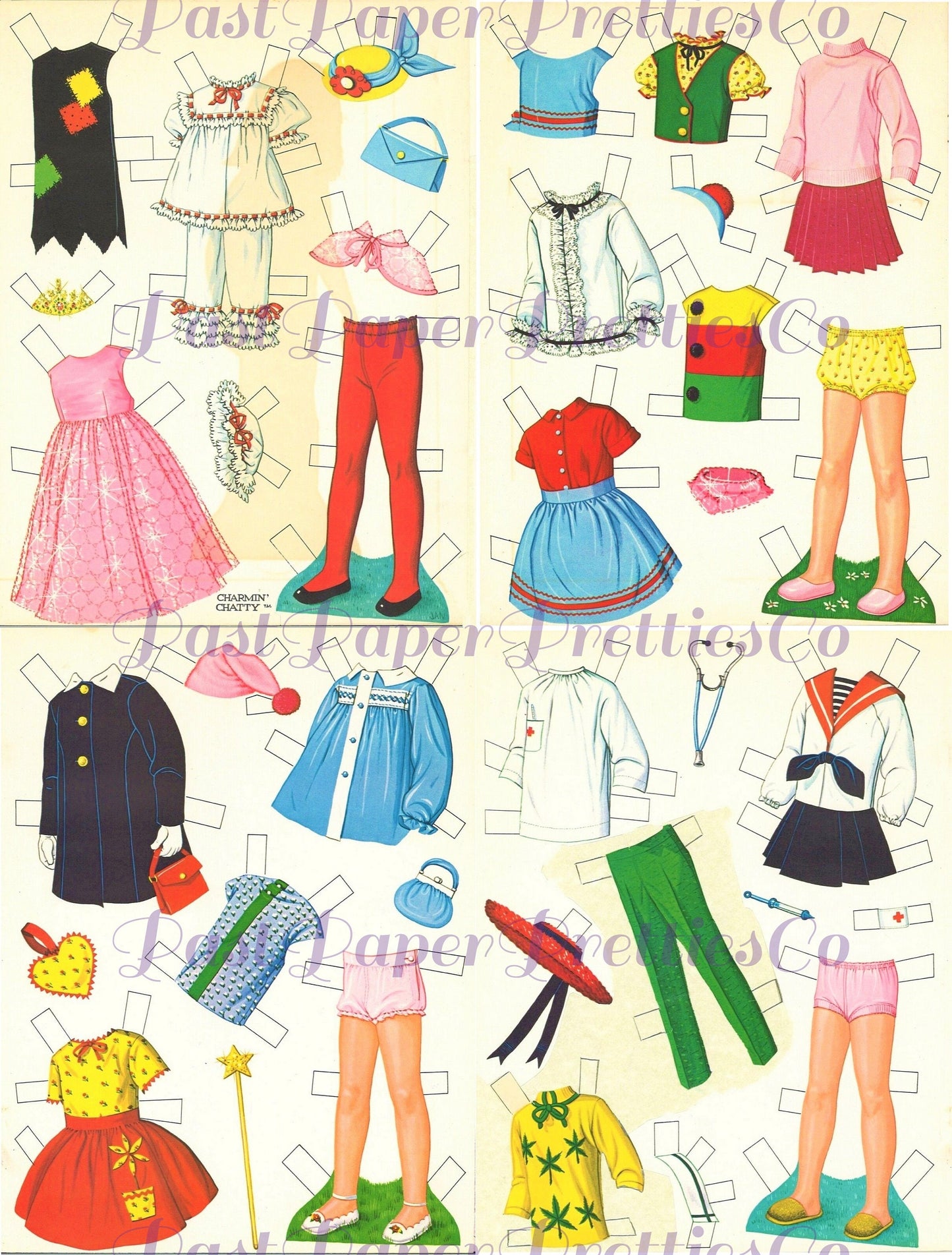 Vintage Paper Dolls Charmin Chatty c. 1964 Printable PDF Instant Digital Download Cute Childhood Girl Toy Doll Clip Art