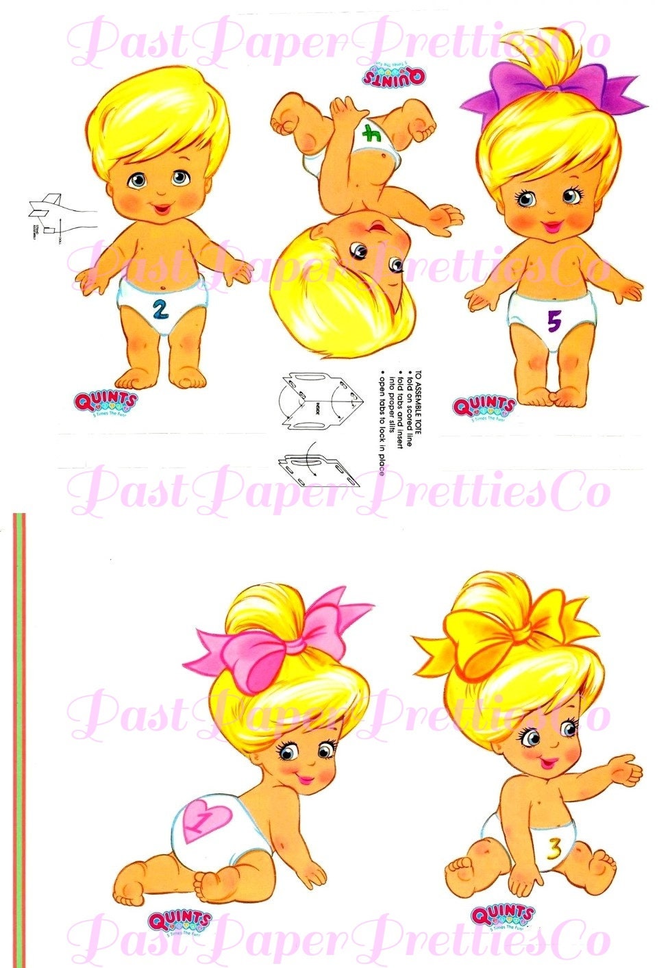 Vintage Paper Dolls Quints 5 Times The Fun Printable PDF Instant Digital Download Retro Baby Siblings Toddler Toy Doll Clip Art
