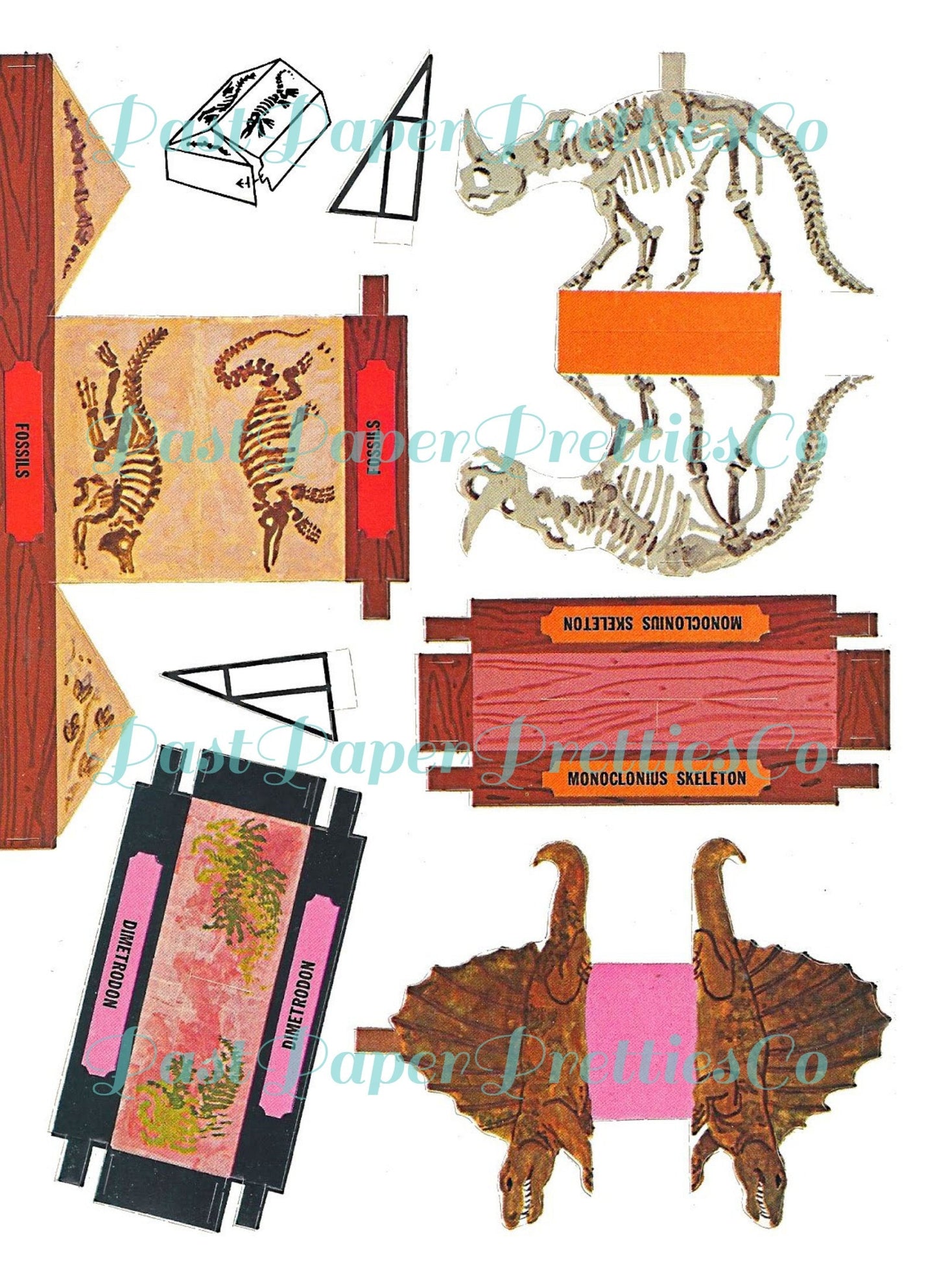 Vintage Printable Tiny Dinosaur Museum Press Out Papercraft Toys c. 1975 PDF Instant Digital Download 14 Dino Models Tourists Paper Playset