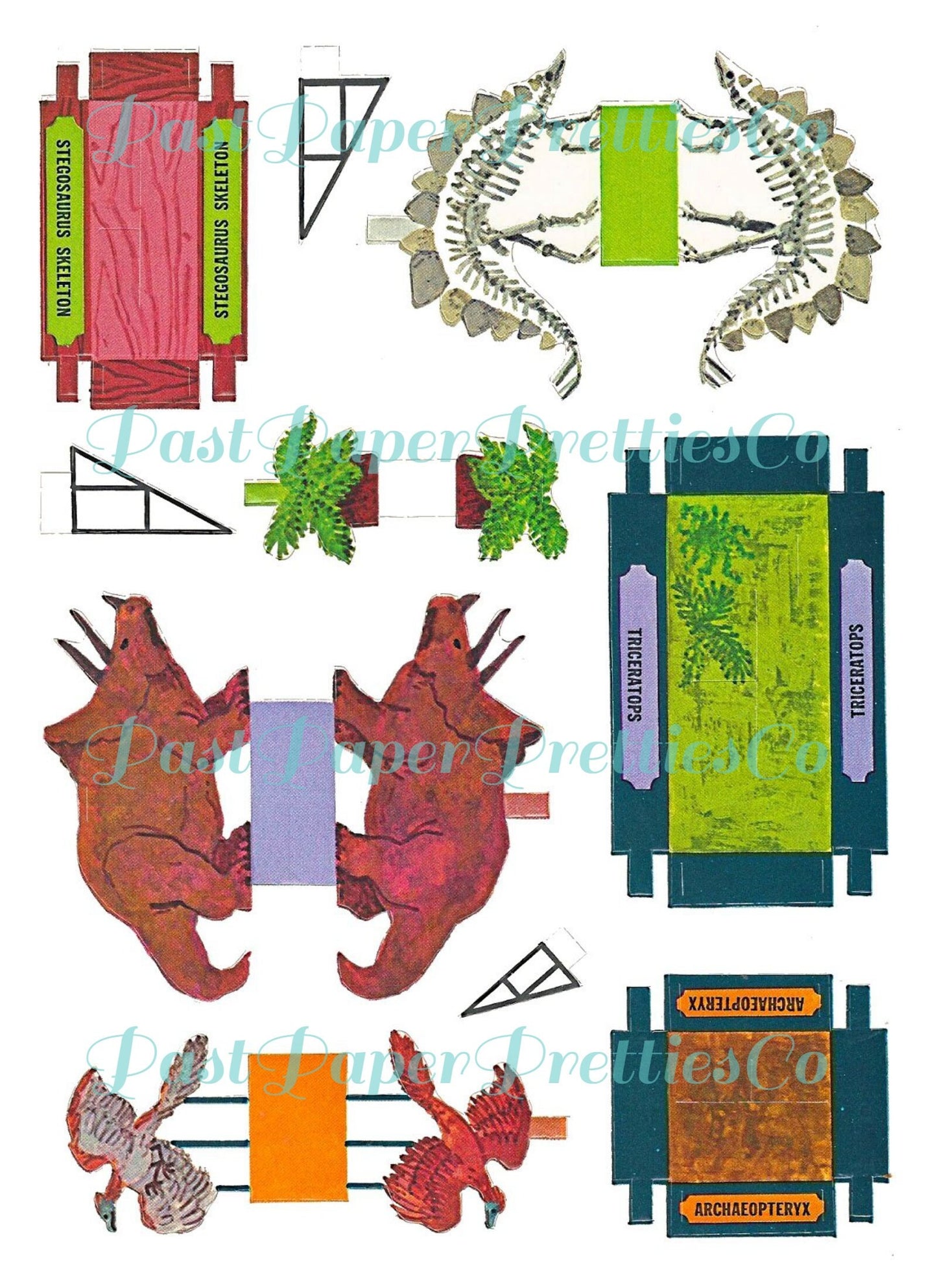 Vintage Printable Tiny Dinosaur Museum Press Out Papercraft Toys c. 1975 PDF Instant Digital Download 14 Dino Models Tourists Paper Playset