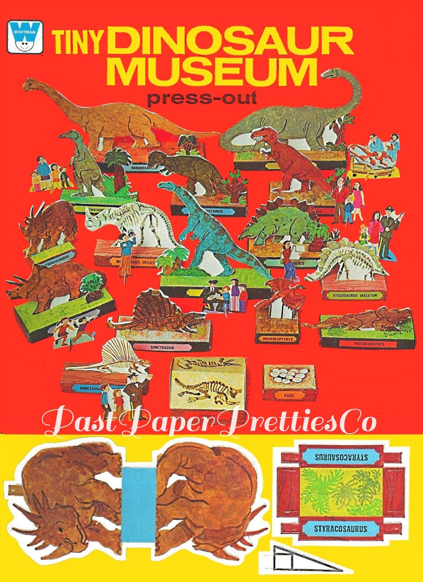 Vintage Printable Tiny Dinosaur Museum Press Out Papercraft Toys c. 1975 PDF Instant Digital Download 14 Dino Models Tourists Paper Playset