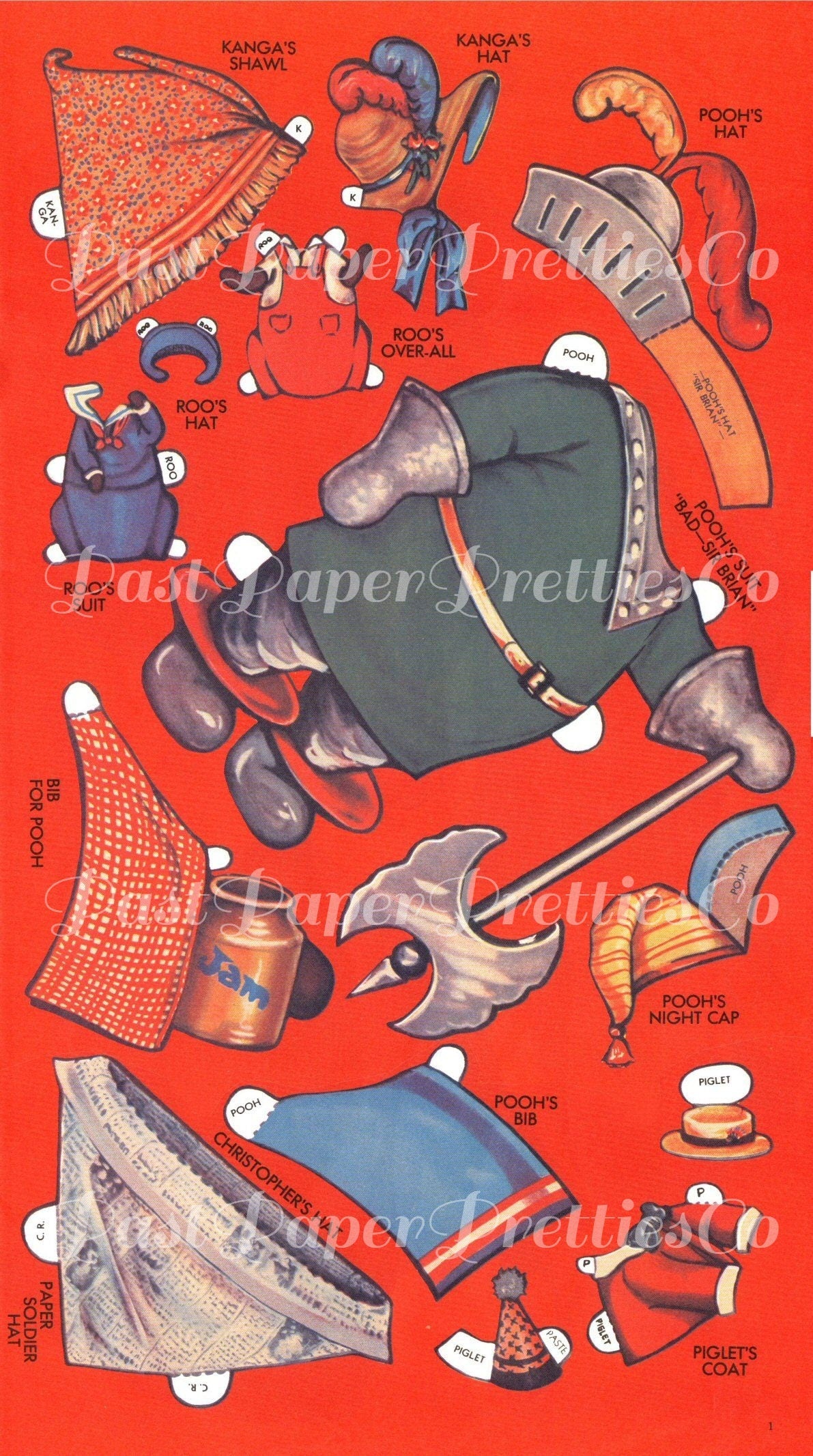 Vintage Paper Dolls Winnie The Pooh Christopher Robin Cut-Out Dolls Printable PDF Instant Digital Download Eeyore Tigger Kanga Roo Too 1943