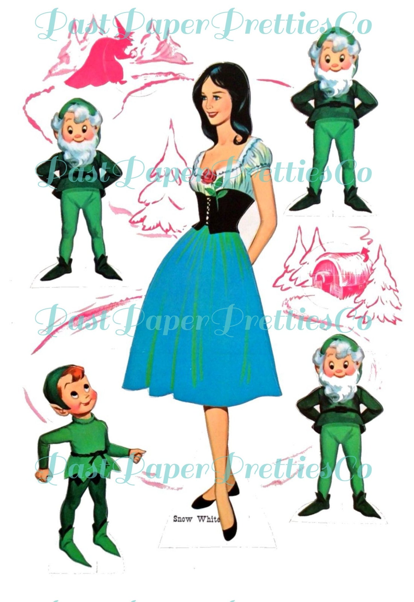 Vintage Fairytale Paper Dolls Brothers Grimm 1963 Printable PDF Instant Digital Download The Snow White Story Clipart