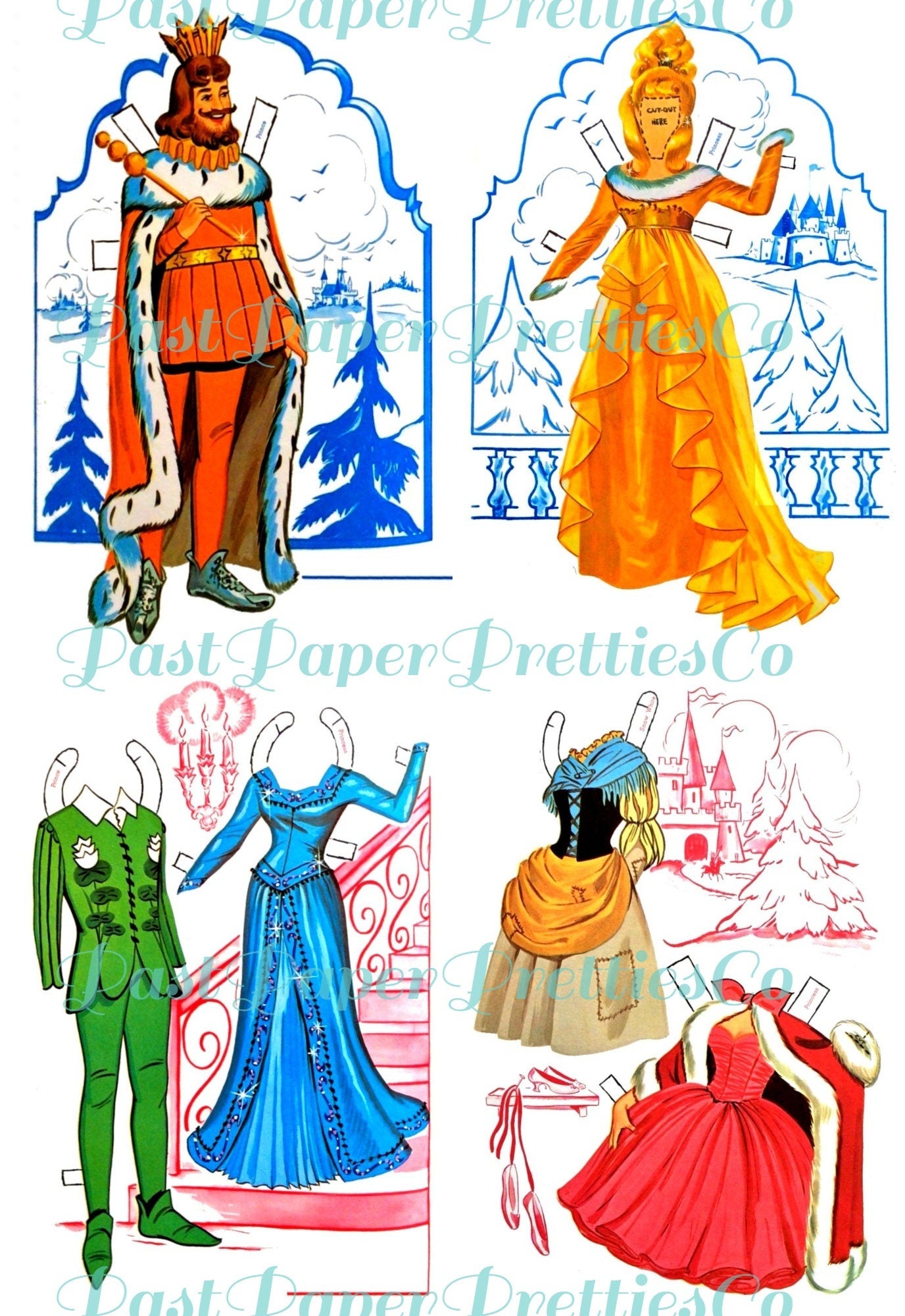 Vintage Fairytale Paper Dolls Brothers Grimm 1963 Printable PDF Instant Digital Download The Snow White Story Clipart