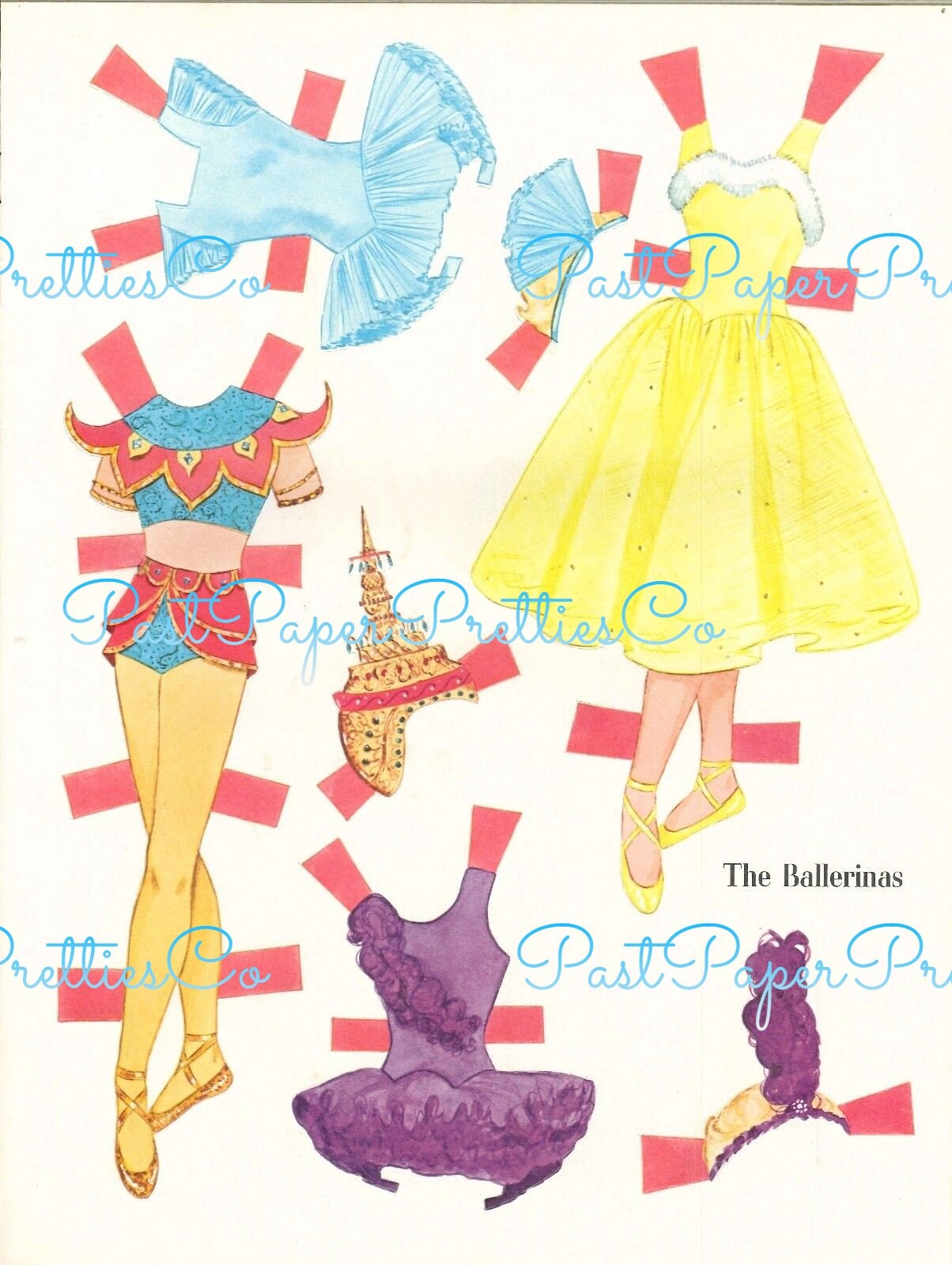 Vintage Paper Dolls The Ballerinas 1967 PDF Printable Instant Digital Download 4 Cute Ballet Dancers and Outfits Clip Art