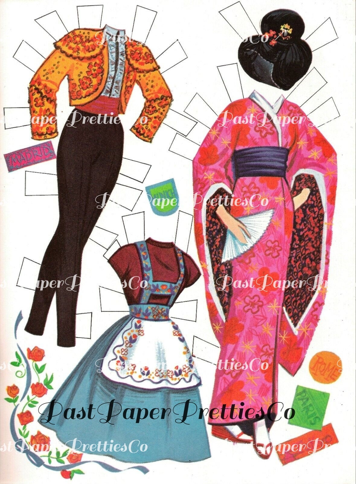 Vintage Paper Dolls Miss World c. 1965 PDF Printable Instant Digital Download Pretty Beauty Pageant Queen and Outfits Clip Art