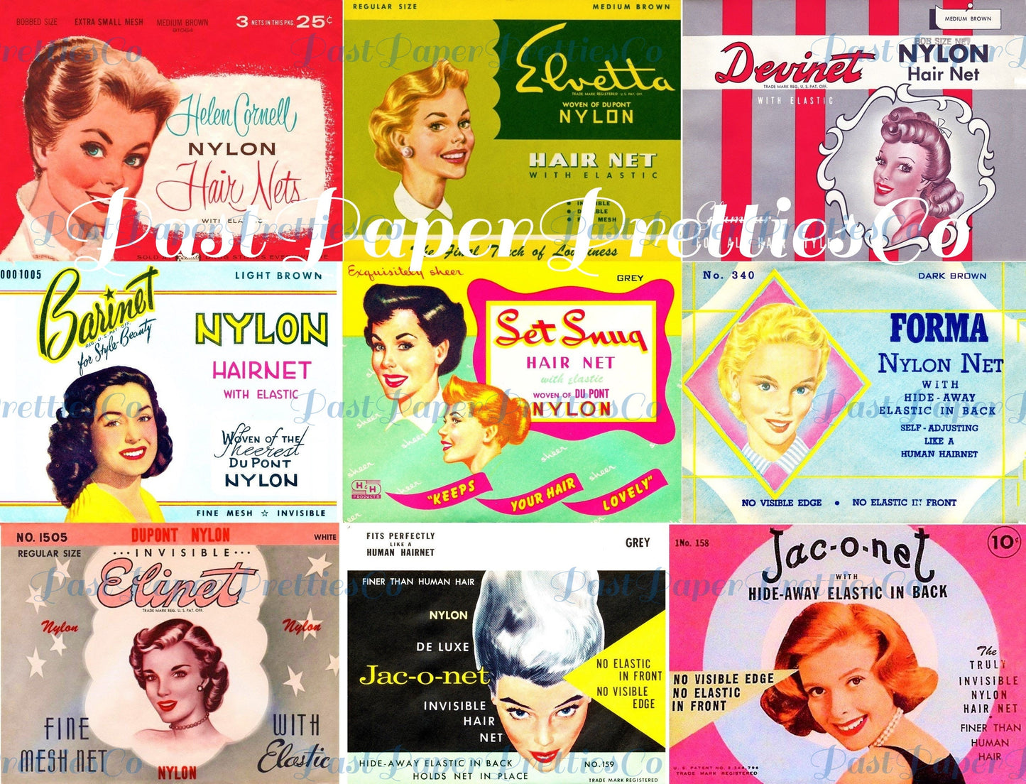 Vintage '40s Housewife Hairnets Ladies Hairdo Printable ATC Collages 27 Images PDF Instant Digital Download Retro Homemaker Beauty Chic