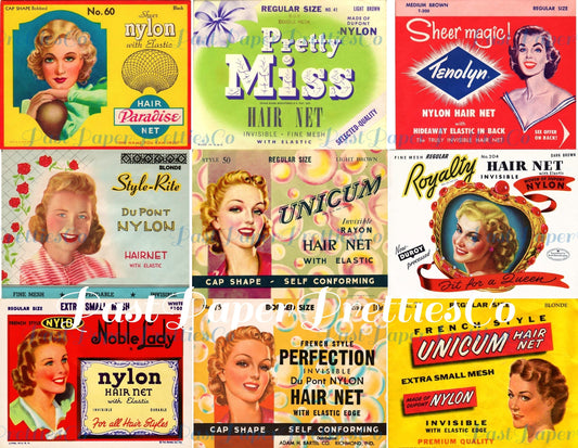 Vintage '40s Housewife Hairnets Ladies Hairdo Printable ATC Collages 27 Images PDF Instant Digital Download Retro Homemaker Beauty Chic