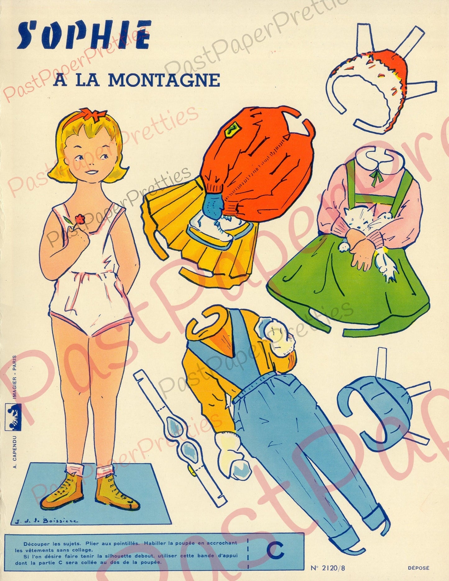 Vintage Printable Paper Dolls 4 Cute French Girls and Clothing Collage Sheets Cut Out Dolls 1940s PDF Instant Digital Download