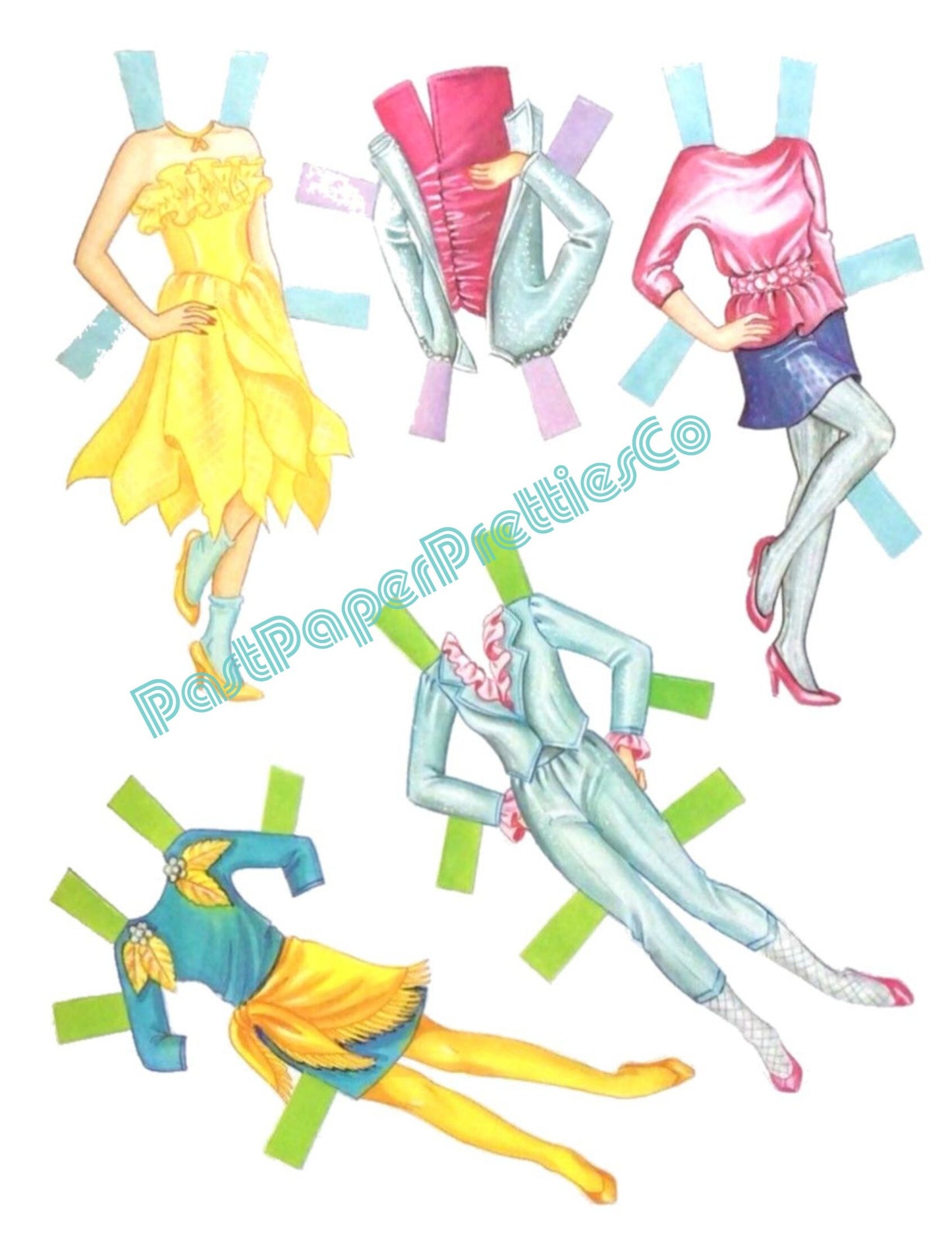 Vintage Paper Dolls Jem and The Holograms 1986 Printable PDF Instant Digital Download Retro Girl Rock Band Eigthies Fashions Clipart