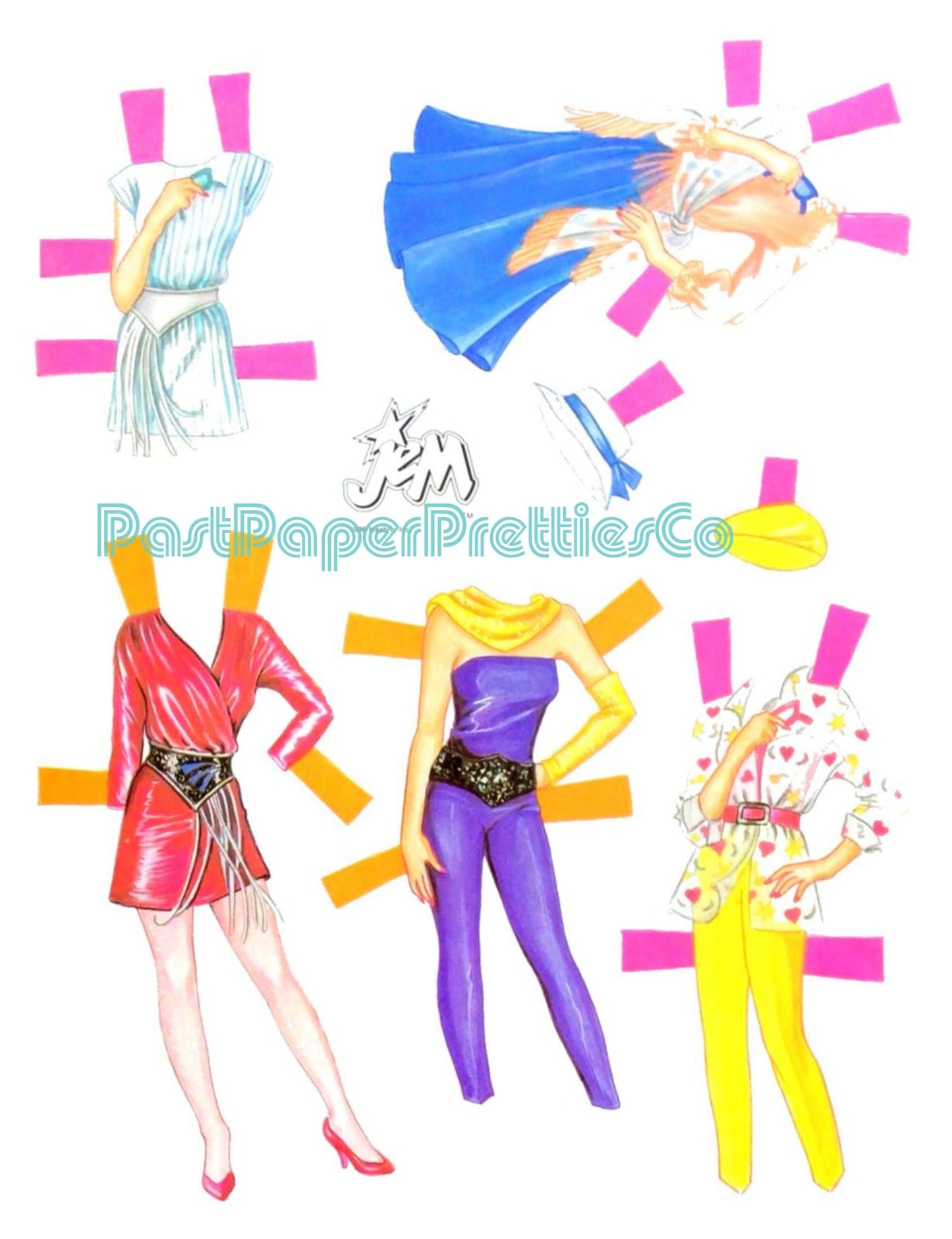 Vintage Paper Dolls Jem and The Holograms 1986 Printable PDF Instant Digital Download Retro Girl Rock Band Eigthies Fashions Clipart