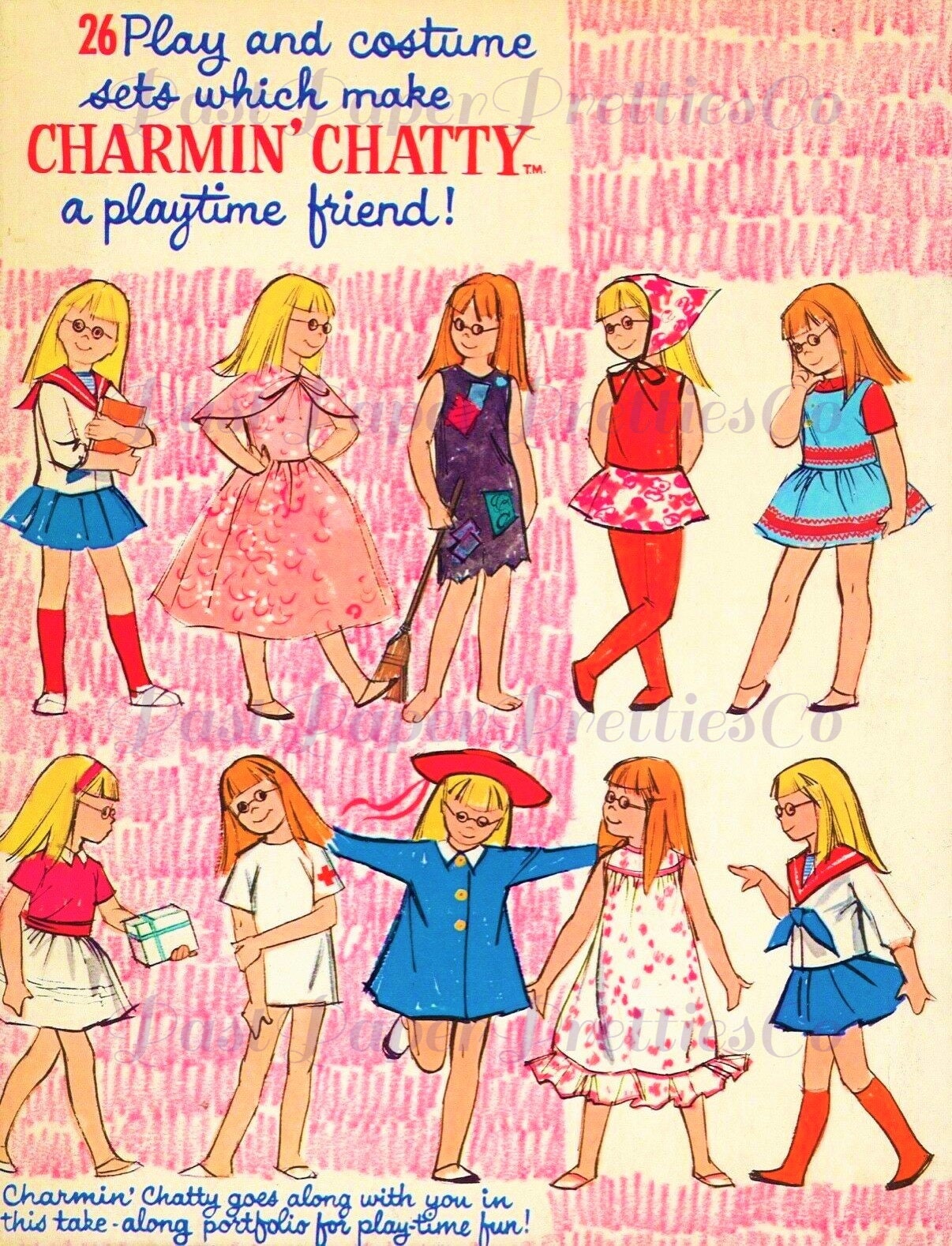 Vintage Paper Dolls Charmin Chatty c. 1964 Printable PDF Instant Digital Download Cute Childhood Girl Toy Doll Clip Art