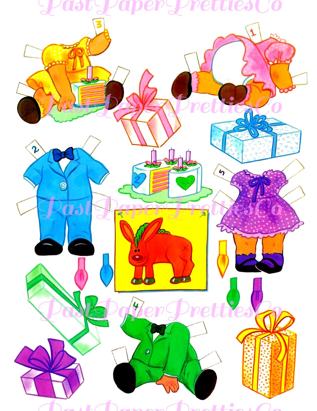 Vintage Paper Dolls Quints 5 Times The Fun Printable PDF Instant Digital Download Retro Baby Siblings Toddler Toy Doll Clip Art