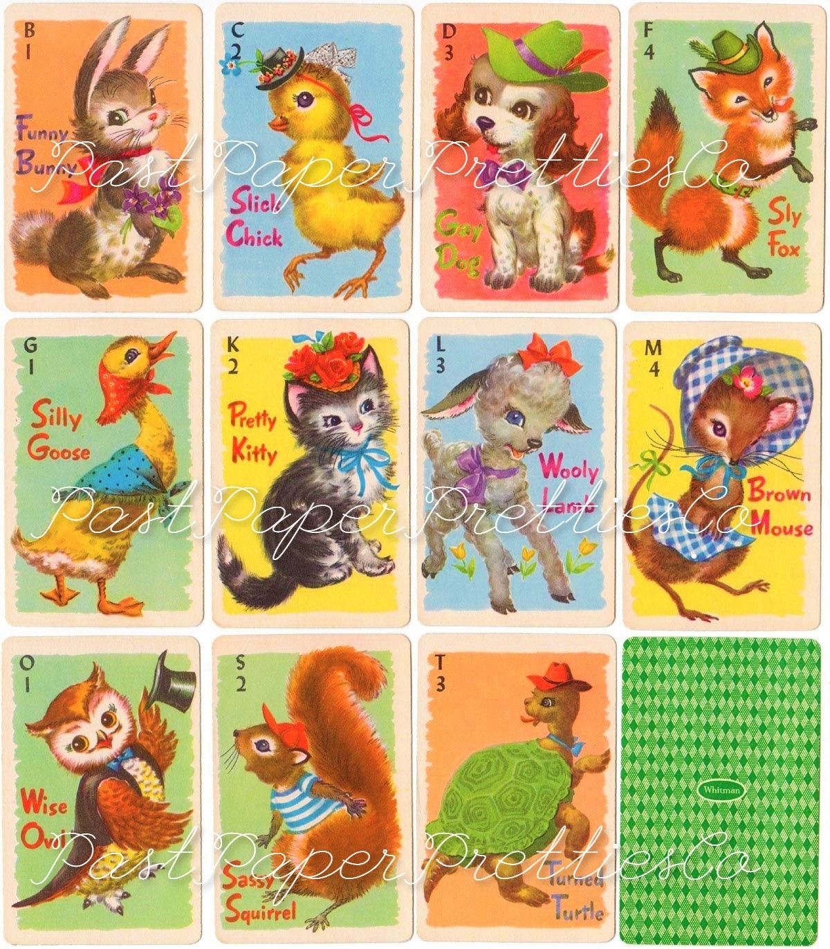 Vintage Retro Animal Rummy Playing Cards or Nursery Decal Images Collage Sheets PDF Instant Digital Download Cute Anthropomorphic Clipart