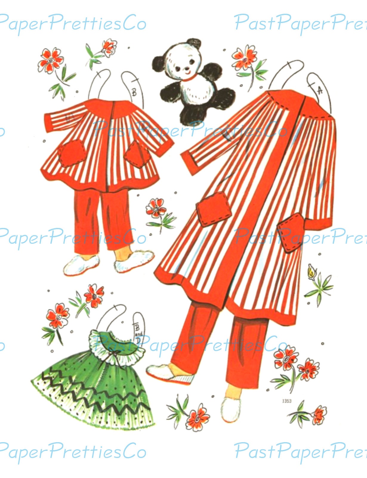 Vintage Mother and Daughter Paper Dolls 1948 Printable PDF Instant Digital DownloadPretty Mommy and Me Dolls Matching Outfits Clipart