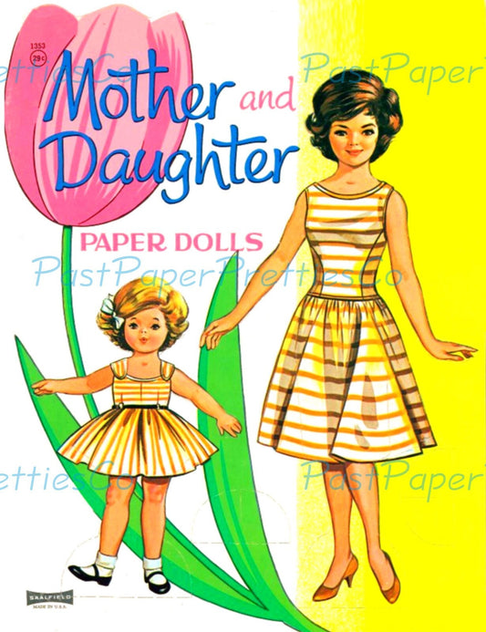 Vintage Mother and Daughter Paper Dolls 1948 Printable PDF Instant Digital DownloadPretty Mommy and Me Dolls Matching Outfits Clipart