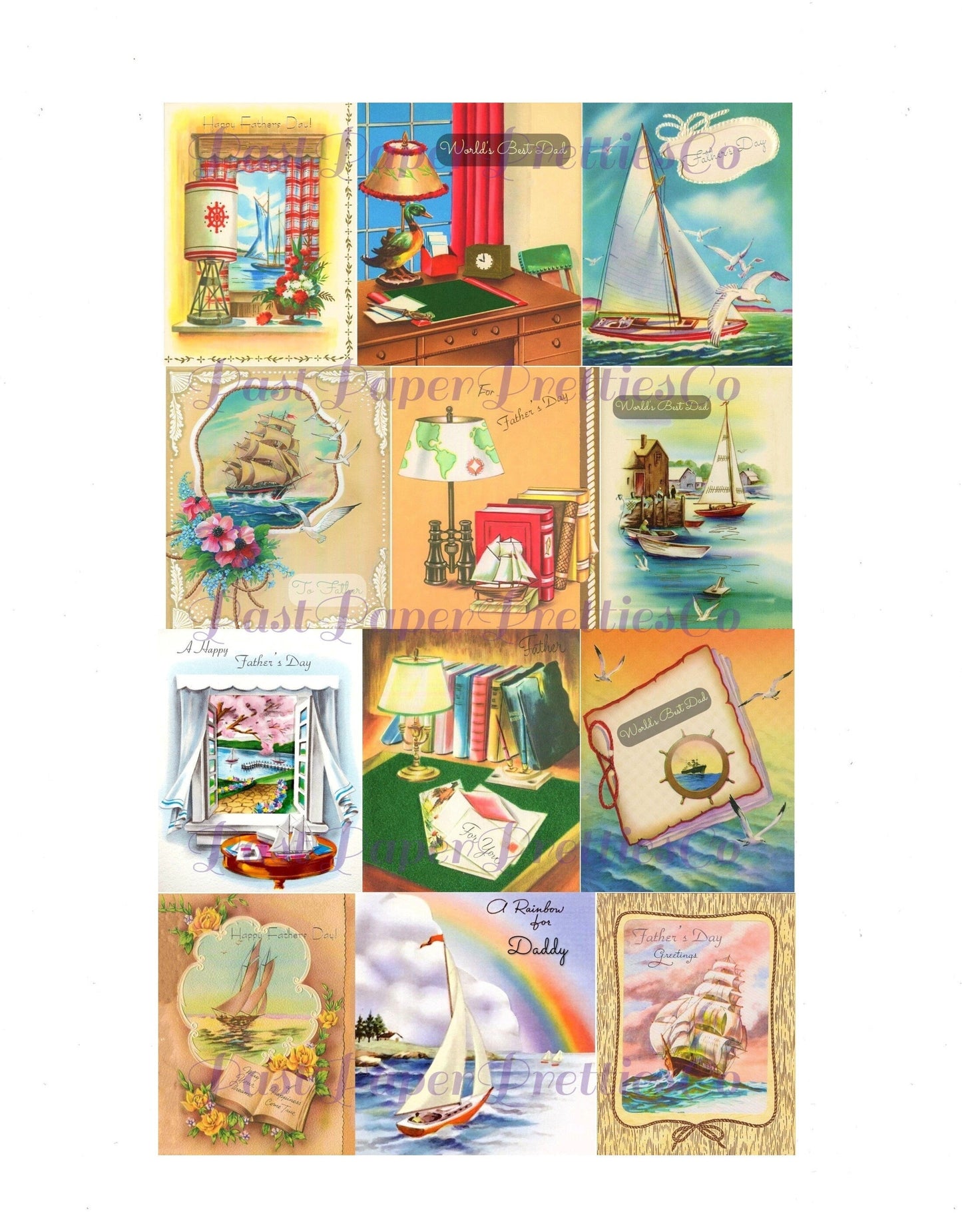 Vintage Printable Happy Fathers Day Card Images Nautical Masculine PDF Instant Digital Download Mid Century Ships Boats Dads Desk Clip Art