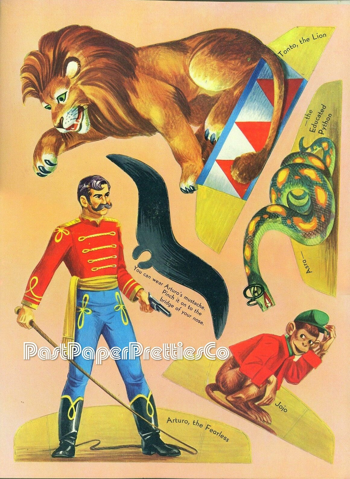 Vintage Printable Mid Century Circus Push Outs Papercraft Toys c. 1953 PDF Instant Digital Download Animals Clowns Acrobats Paper Playset