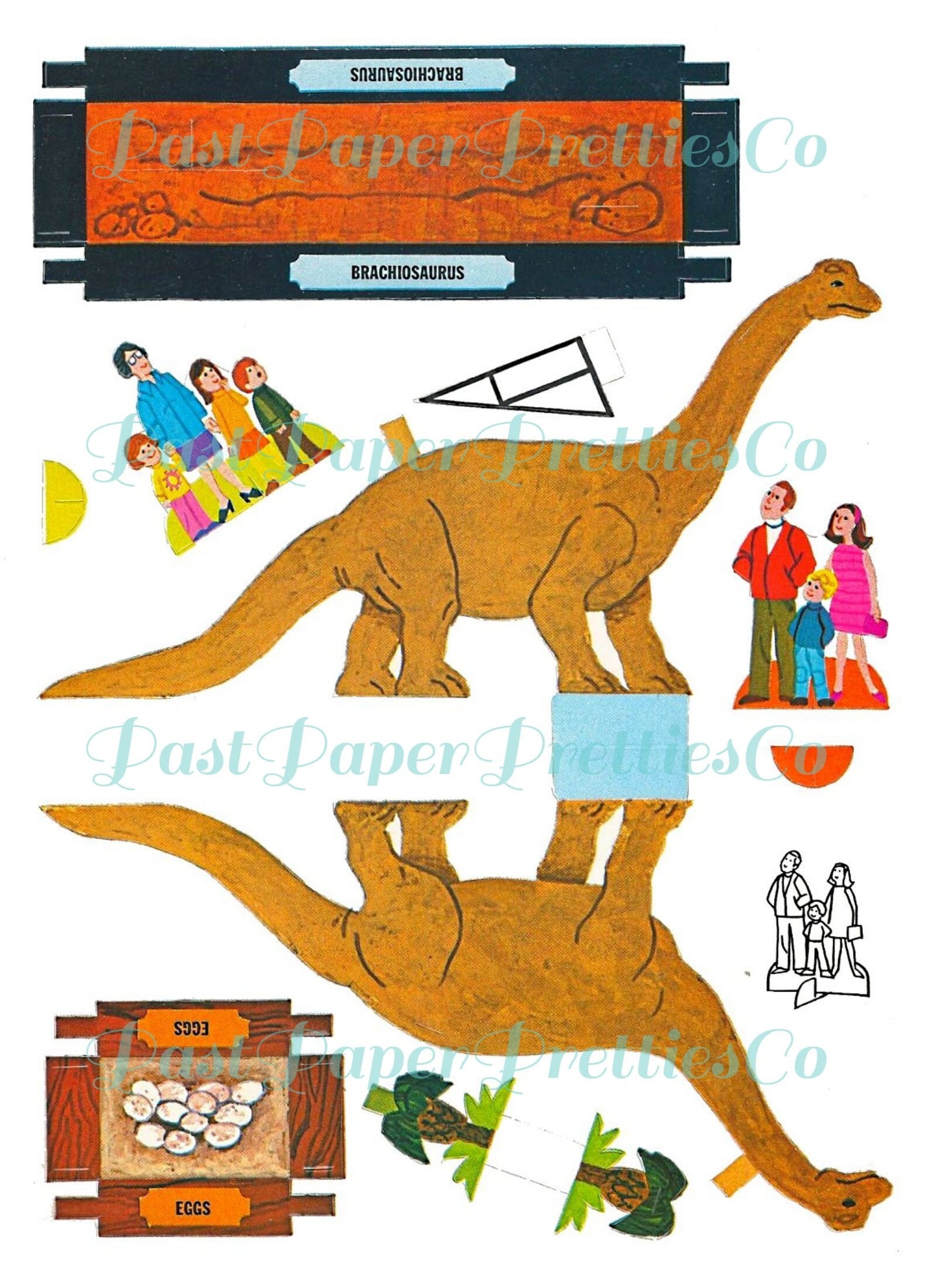 Vintage Printable Tiny Dinosaur Museum Press Out Papercraft Toys c. 1975 PDF Instant Digital Download 14 Dino Models Tourists Paper Playset