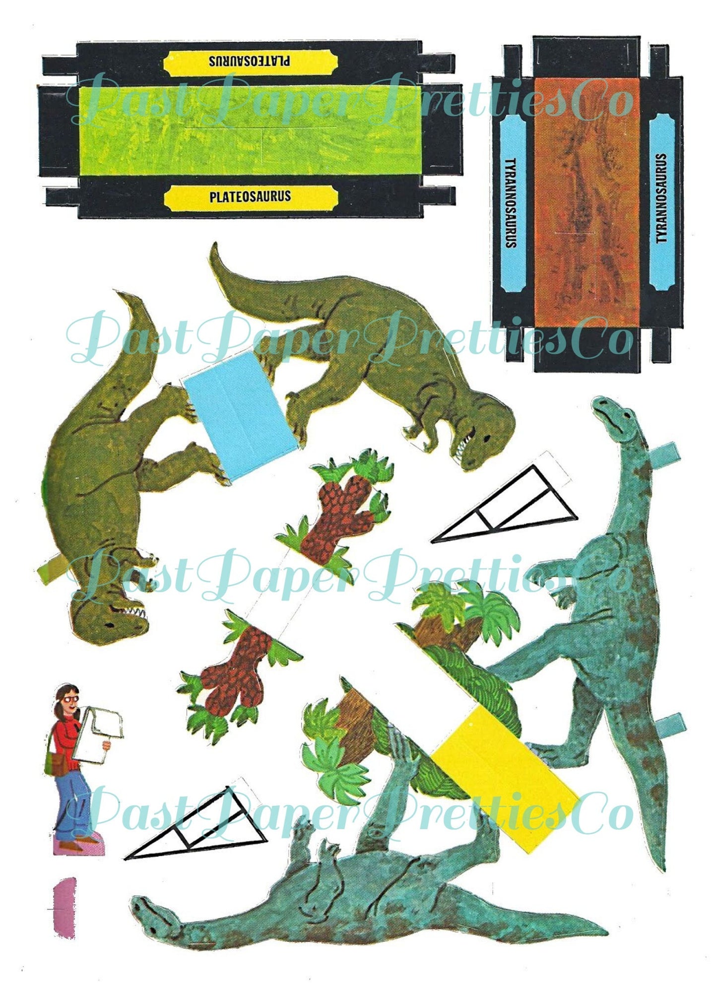 Vintage Printable Tiny Dinosaur Museum Press Out Papercraft Toys c. 1975 PDF Instant Digital Download 14 Dino Models Tourists Paper Playset