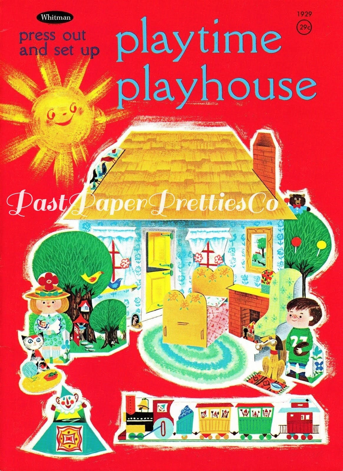 Vintage Printable Playtime Playhouse Doll House Paper Dolls Playset 1968 PDF Instant Digital Download Cute Furniture People Pets Trees