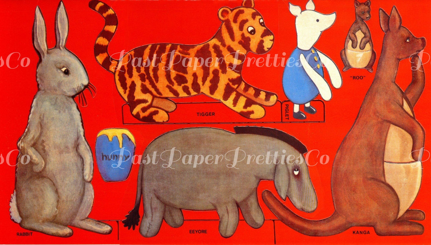 Vintage Paper Dolls Winnie The Pooh Christopher Robin Cut-Out Dolls Printable PDF Instant Digital Download Eeyore Tigger Kanga Roo Too 1943