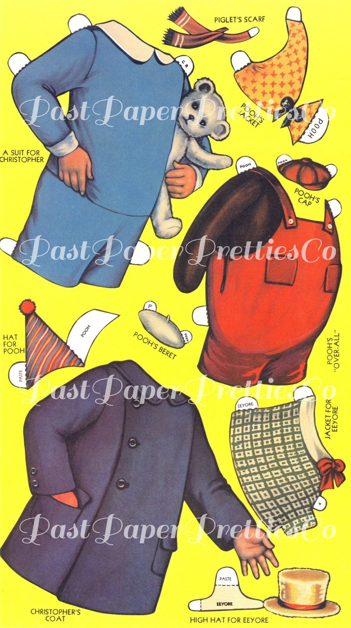 Vintage Paper Dolls Winnie The Pooh Christopher Robin Cut-Out Dolls Printable PDF Instant Digital Download Eeyore Tigger Kanga Roo Too 1943