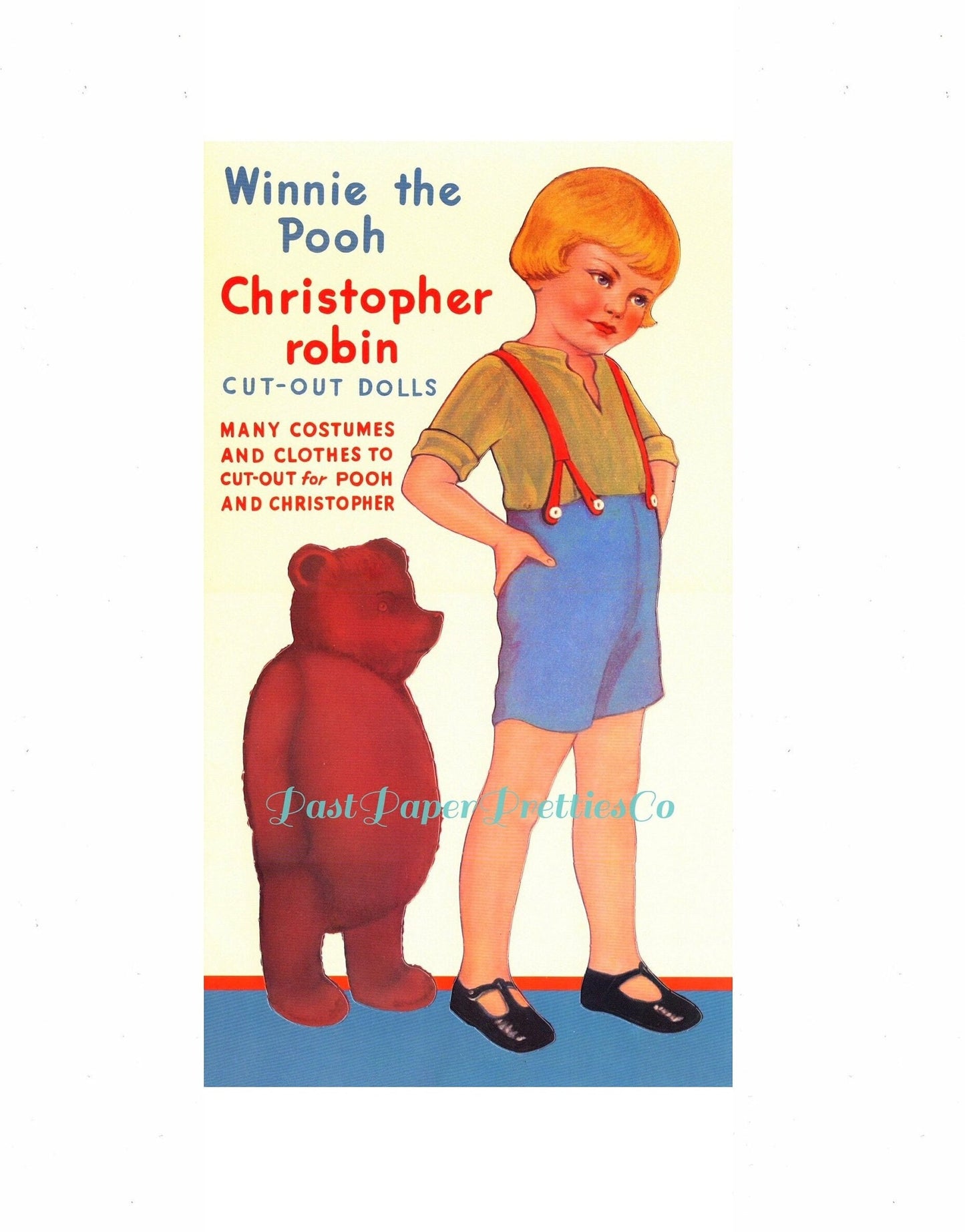 Vintage Paper Dolls Winnie The Pooh Christopher Robin Cut-Out Dolls Printable PDF Instant Digital Download Eeyore Tigger Kanga Roo Too 1943