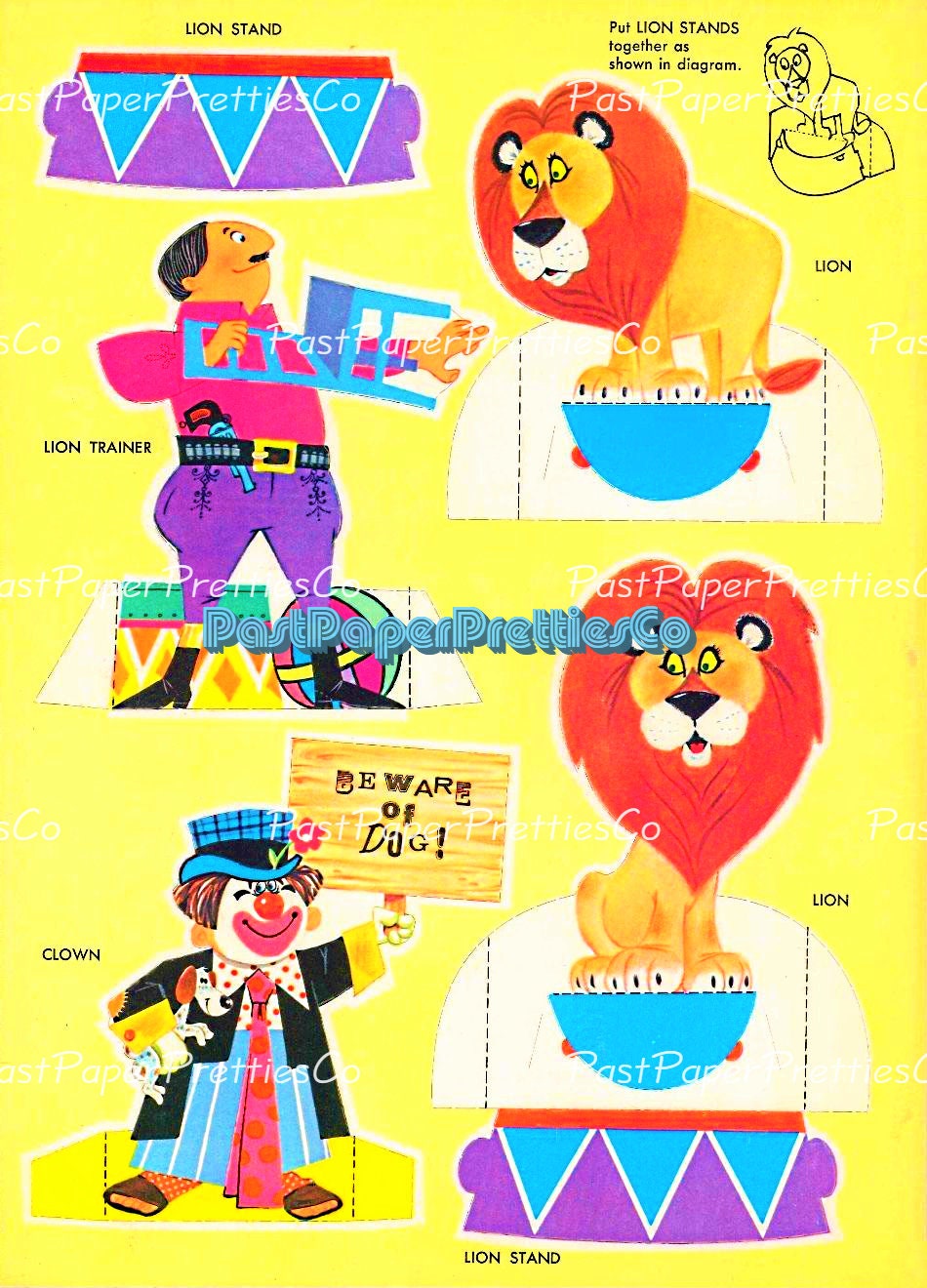 Vintage Printable Circus Train Punch Outs Papercraft Toys 1965 PDF Instant Digital Download Animals Clown Lion Tamer Paper Playset