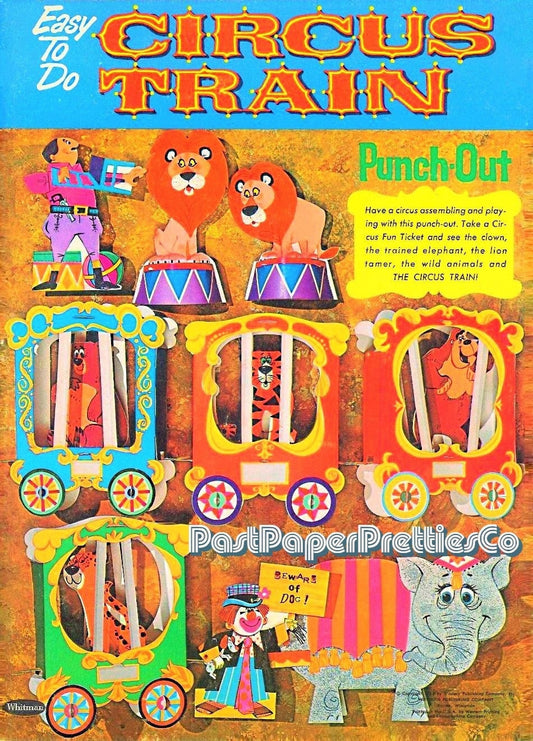 Vintage Printable Circus Train Punch Outs Papercraft Toys 1965 PDF Instant Digital Download Animals Clown Lion Tamer Paper Playset