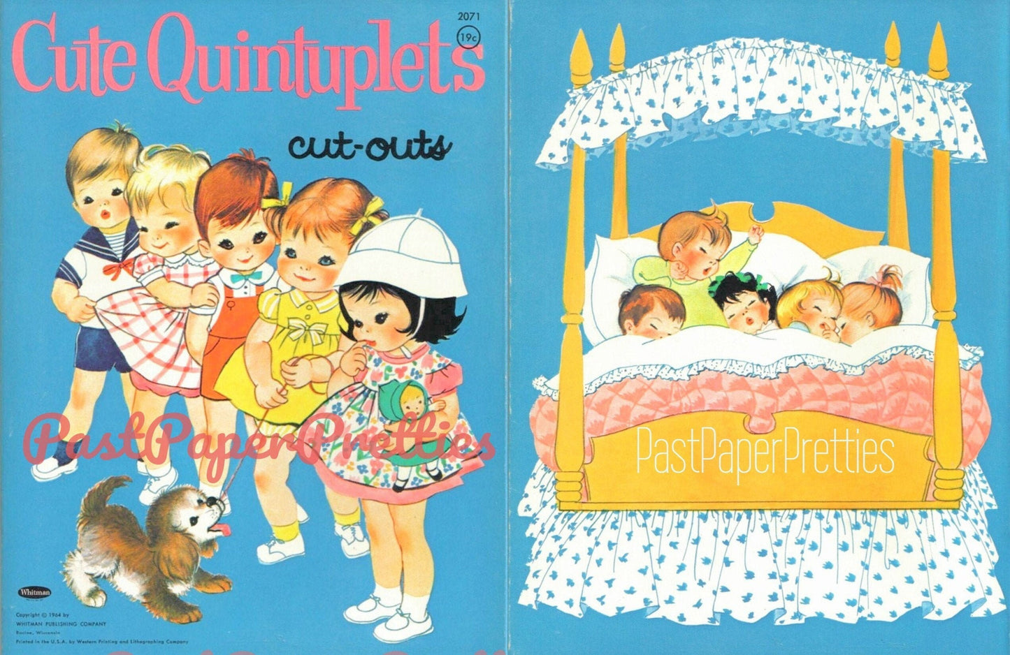 Vintage Paper Dolls Cute Quintuplets Cut-Outs c. 1964 PDF Printable Instant Digital Download Cute Sibling Dolls  Clip Art