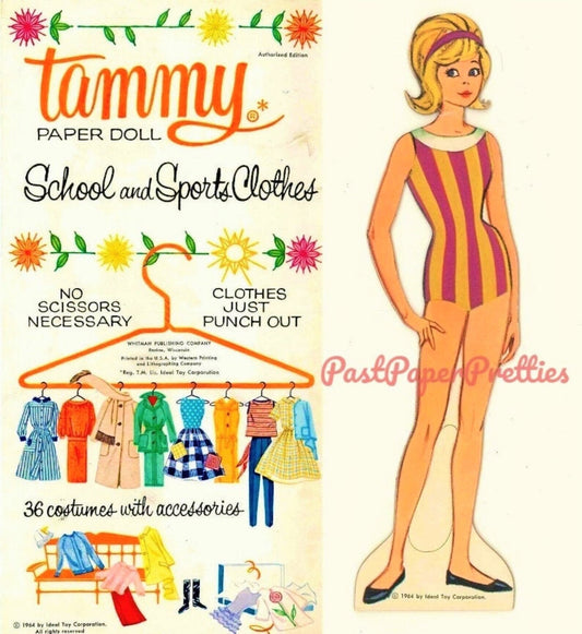 Vintage Paper Dolls Tammy School and Sports Clothes c. 1964 Printable PDF Instant Digital Download Childhood Toy Teen Fashion Doll Z1