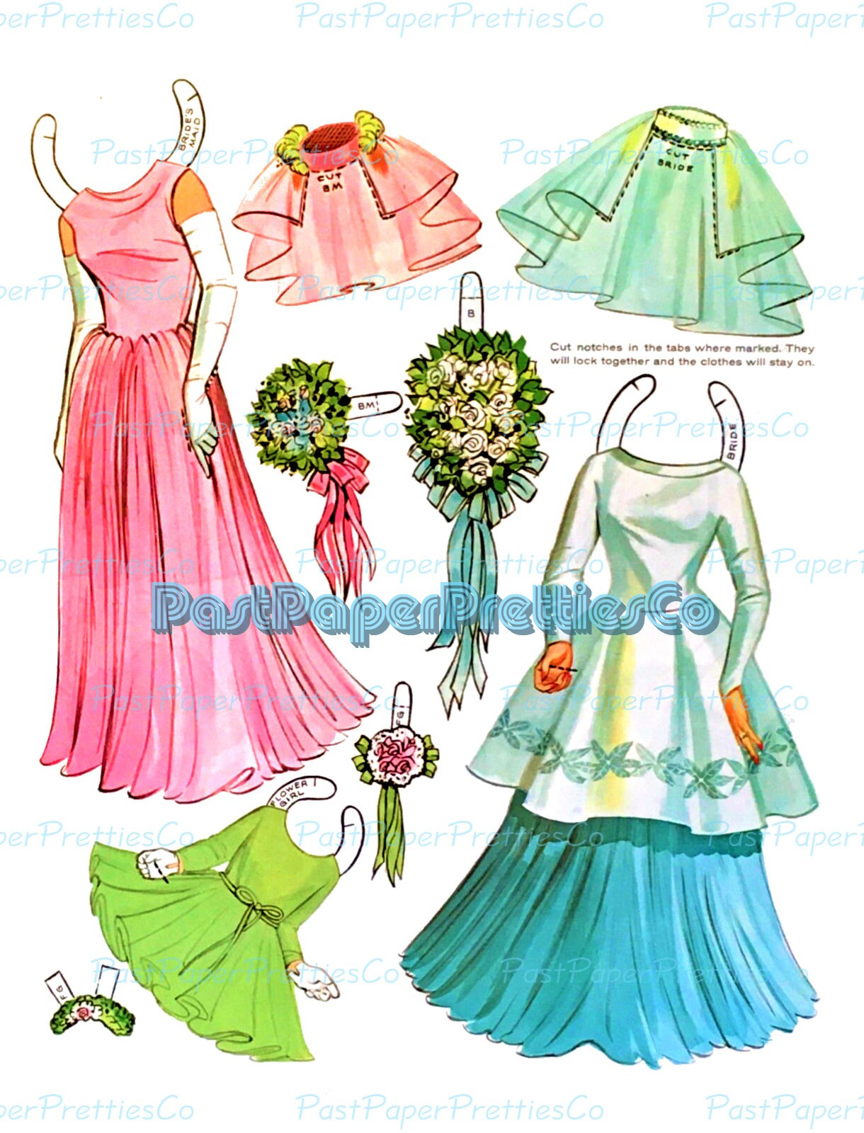 Vintage Wedding Paper Dolls Bridal Party 1959 Printable PDF Instant Digital Download 5 Retro Wedding Dolls and Clothes Clipart