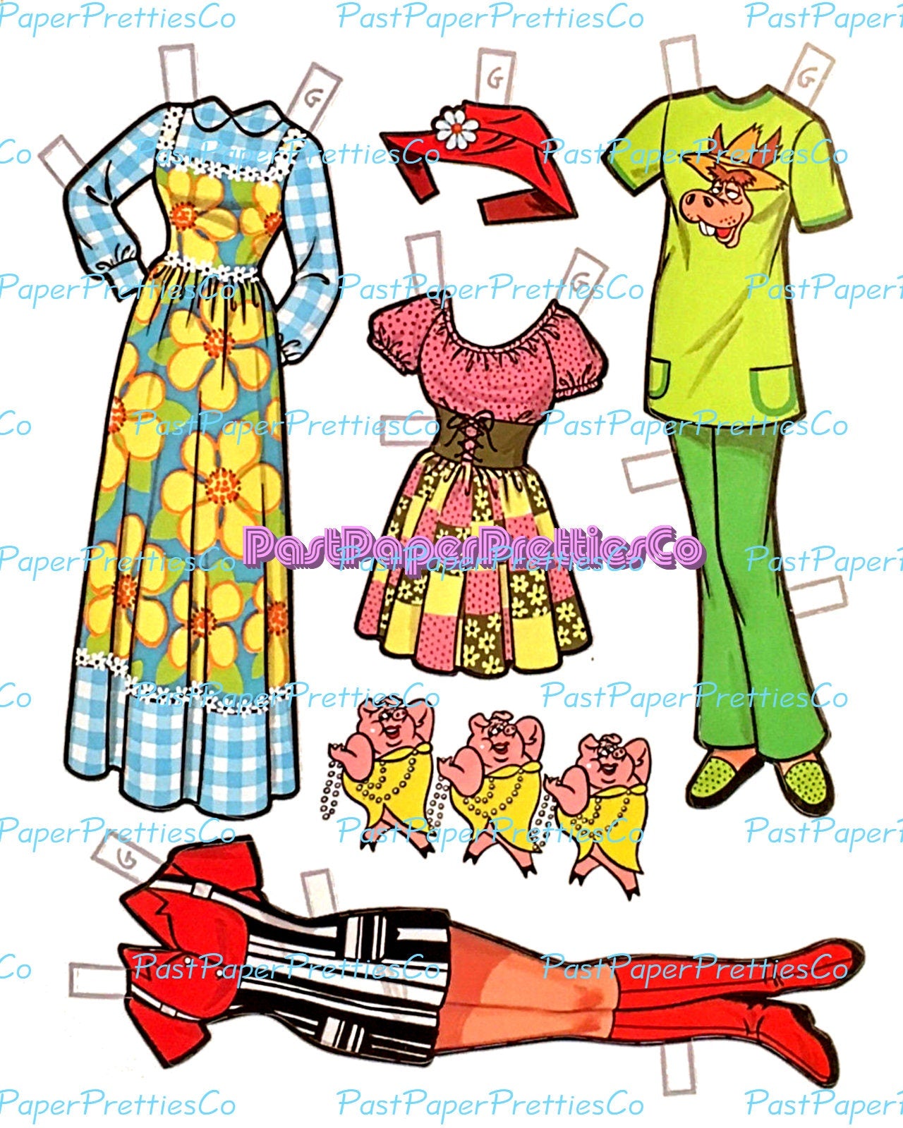 Vintage Paper Dolls Hee Haw Retro TV Show Printable PDF Instant Digital Download 1971 Funny Television Clipart