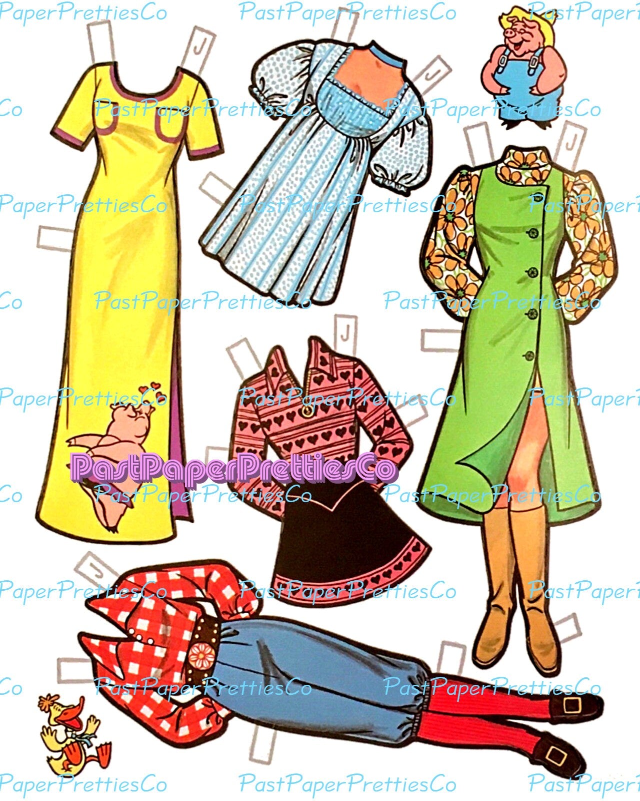 Vintage Paper Dolls Hee Haw Retro TV Show Printable PDF Instant Digital Download 1971 Funny Television Clipart