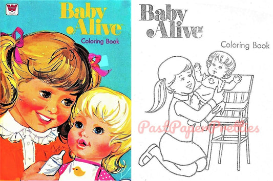 Vintage Printable Coloring Book Baby Alive Doll c. 1976 PDF Instant Digital Download Cute Childhood Toy Doll 102 Pages