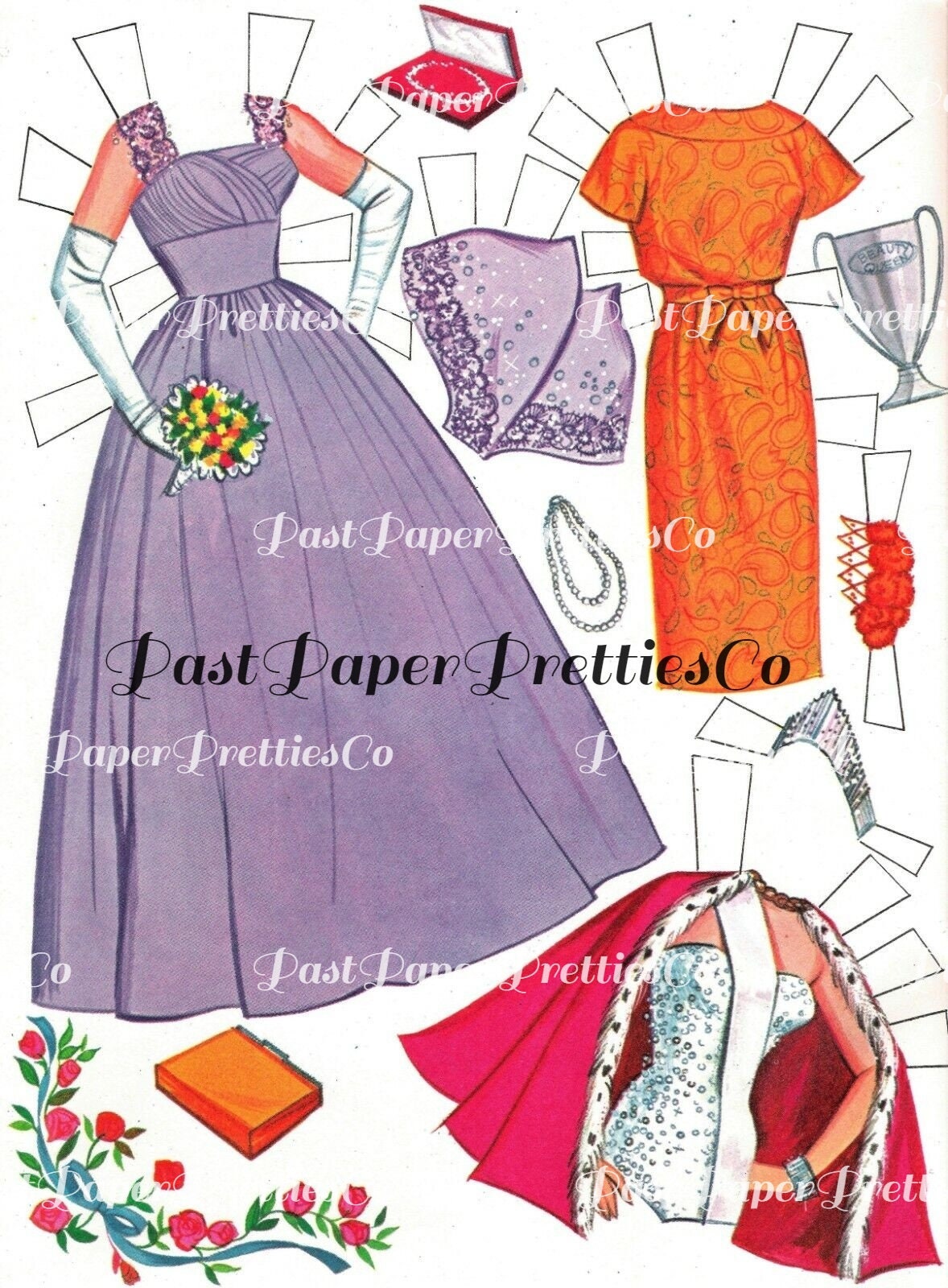 Vintage Paper Dolls Miss World c. 1965 PDF Printable Instant Digital Download Pretty Beauty Pageant Queen and Outfits Clip Art