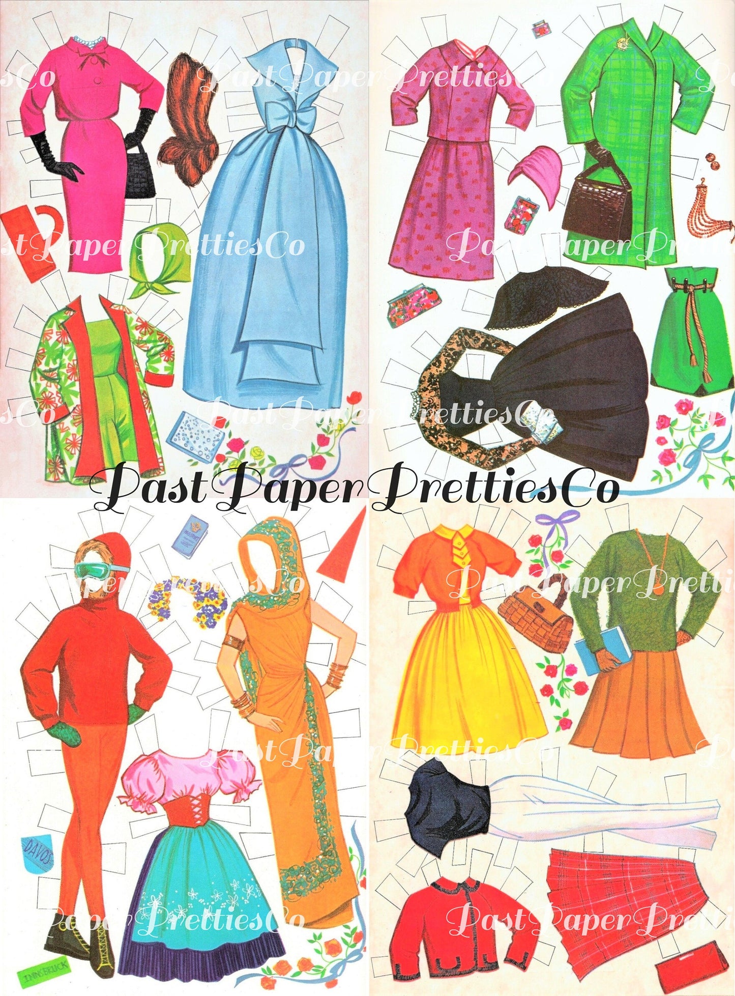 Vintage Paper Dolls Miss World c. 1965 PDF Printable Instant Digital Download Pretty Beauty Pageant Queen and Outfits Clip Art