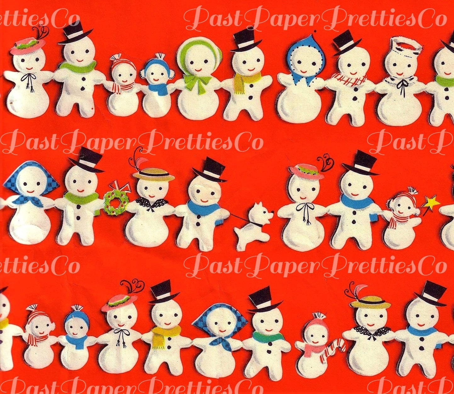 Vintage Printable Christmas Gift Wrap Adorable Snowpeople Retro Wrapping Paper Instant Digital Download Kitsch Snowman Clipart