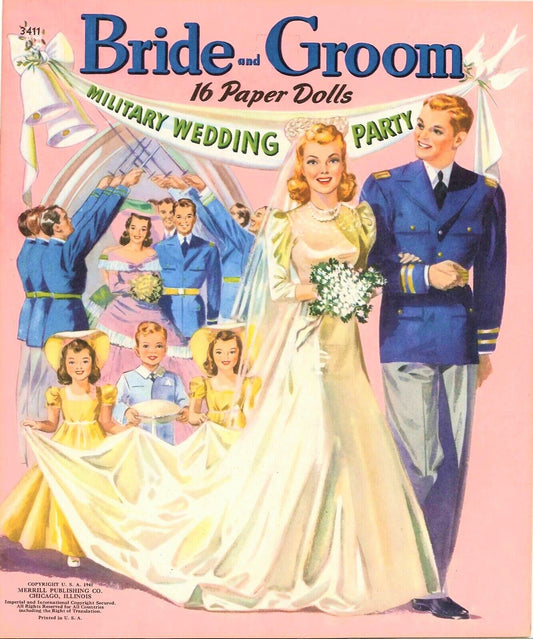 Vintage Paper Dolls Bride and Groom Military Wedding Party c. 1941 WWII Printable PDF Instant Digital Download 16 Dolls Wartime Clip Art