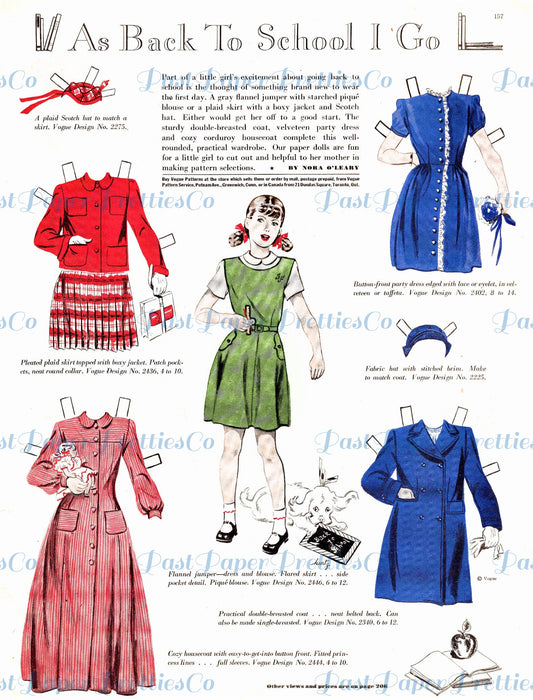 Vintage Paper Dolls Cute Schoolgirl Back To School Printable PDF Instant Digital Download c. 1947 Ladies Home Journal