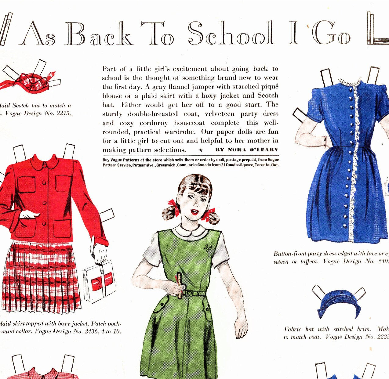 Vintage Paper Dolls Cute Schoolgirl Back To School Printable PDF Instant Digital Download c. 1947 Ladies Home Journal