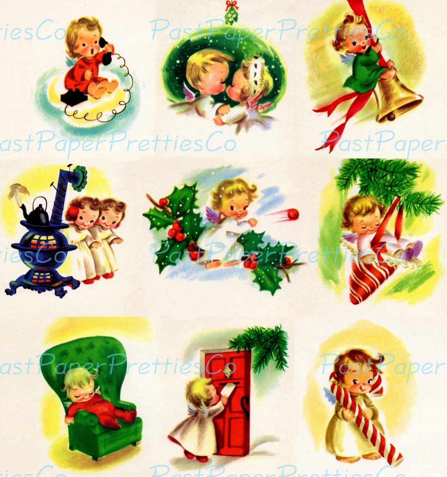 Vintage Printable Christmas Angel Kids Cards Collage Sheets Cute Boy Girl Cherubs Holiday Images PDF Instant Digital Download 18 Designs