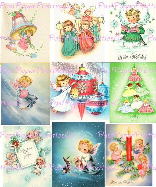 Vintage Printable Christmas Angels Collage Sheets Cute Pink Blue Pastels Holiday Card Images PDF Instant Digital Download Clip Art 2 Sizes