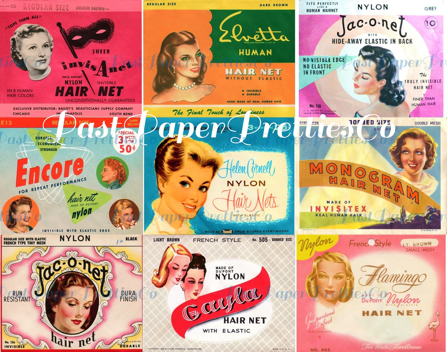 Vintage '40s Housewife Hairnets Ladies Hairdo Printable ATC Collages 27 Images PDF Instant Digital Download Retro Homemaker Beauty Chic