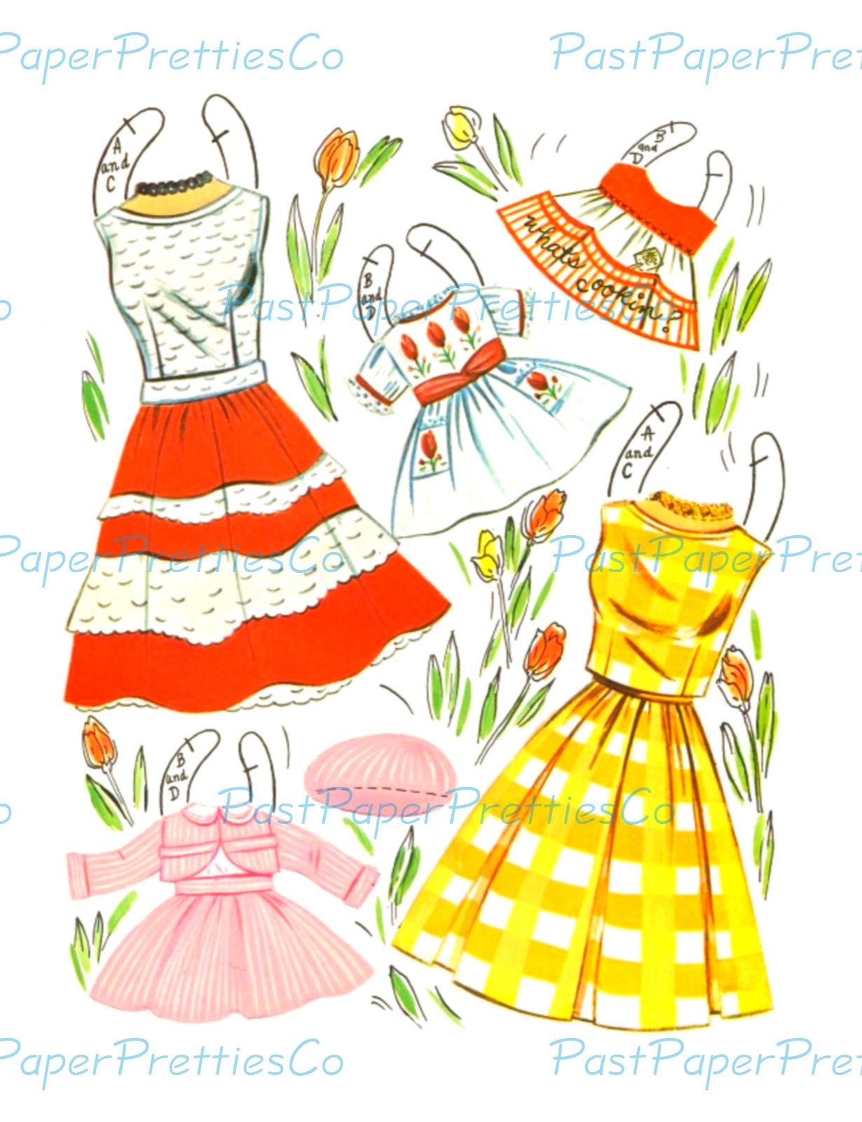 Vintage Mother and Daughter Paper Dolls 1948 Printable PDF Instant Digital DownloadPretty Mommy and Me Dolls Matching Outfits Clipart