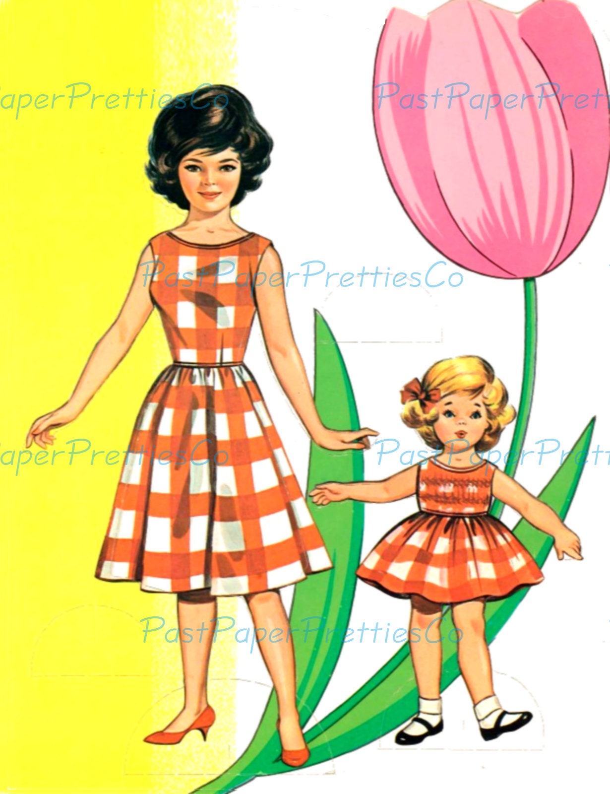 Vintage Mother and Daughter Paper Dolls 1948 Printable PDF Instant Digital DownloadPretty Mommy and Me Dolls Matching Outfits Clipart